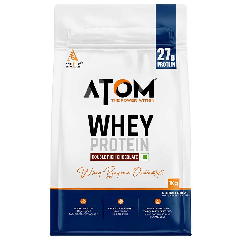 AS-IT-IS Nutrition ATOM Whey Protein with Enzymes, 1 kg (2.2 lb), Double Rich Chocolate (Chocolate)